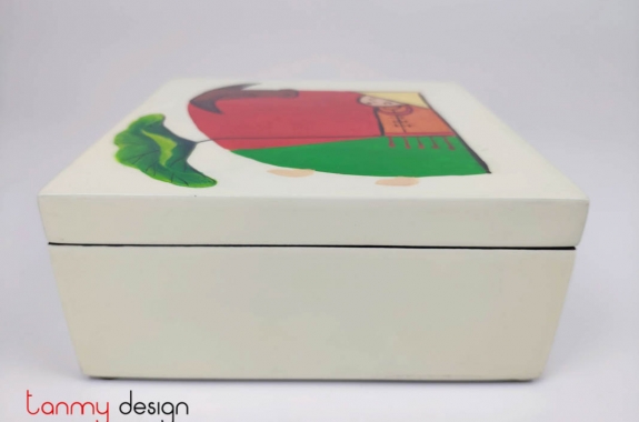 Square white box with hand painted buffalo 15 cm 